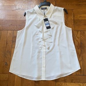 NWT Karl Lagerfeld Women's Sleeveless Button Shirt - White/Cream - Size XL